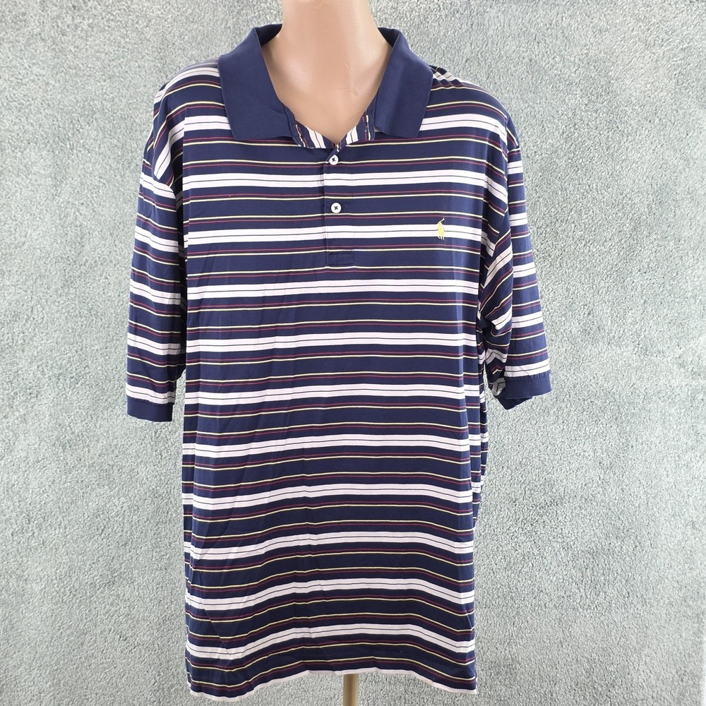 Ralph‎ Lauren Polo Golf Polo Shirt Mens XL Navy Stripe Pima Cotton Phantom Horse
